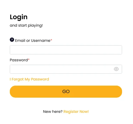 Galaxy Spins casino login form